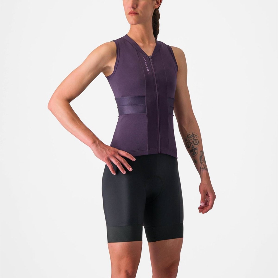 Castelli ANIMA 4 SLEEVELESS Jersey Dame Lilla Hvite | 307482FPB