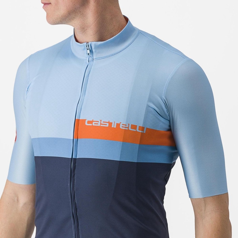 Castelli A BLOCCO Jersey Herre Blå Dyp Rød Oransje | 374016FGS