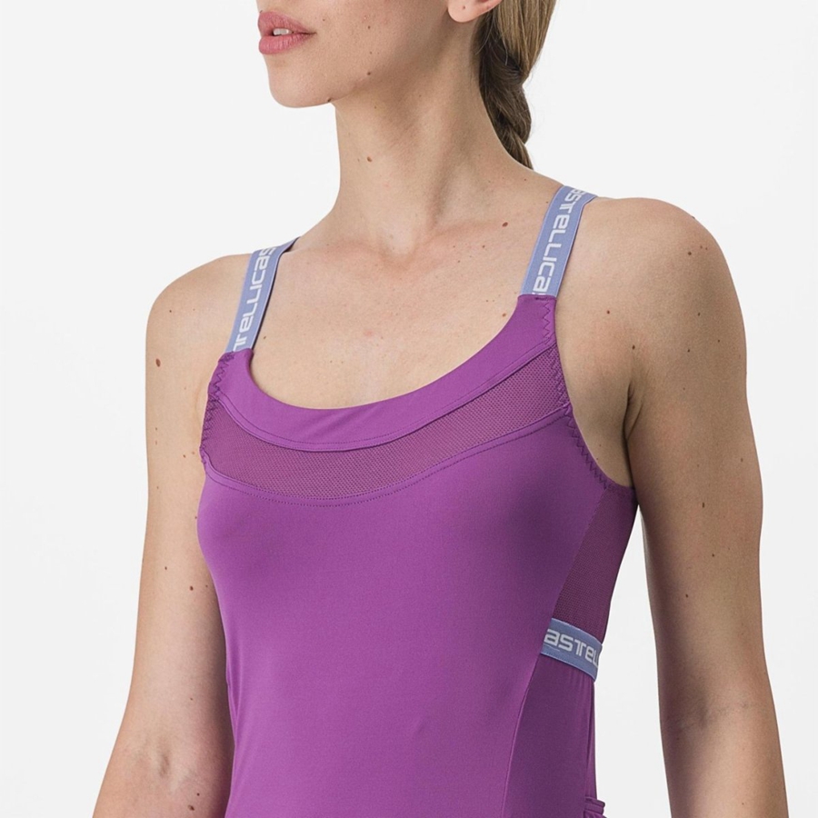 Castelli BAVETTE TOP Jersey Dame Lilla Hvite | 190572ZSO