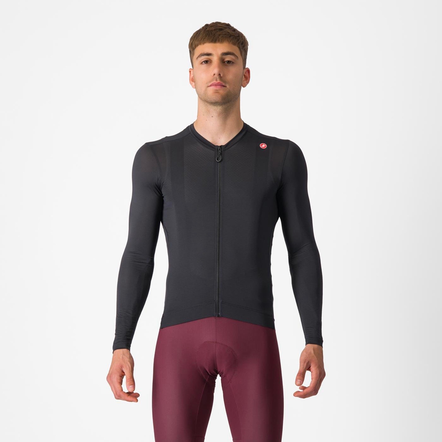 Castelli ESPRESSO LS Jersey Herre Svarte Mørke Grå | 480295QTU