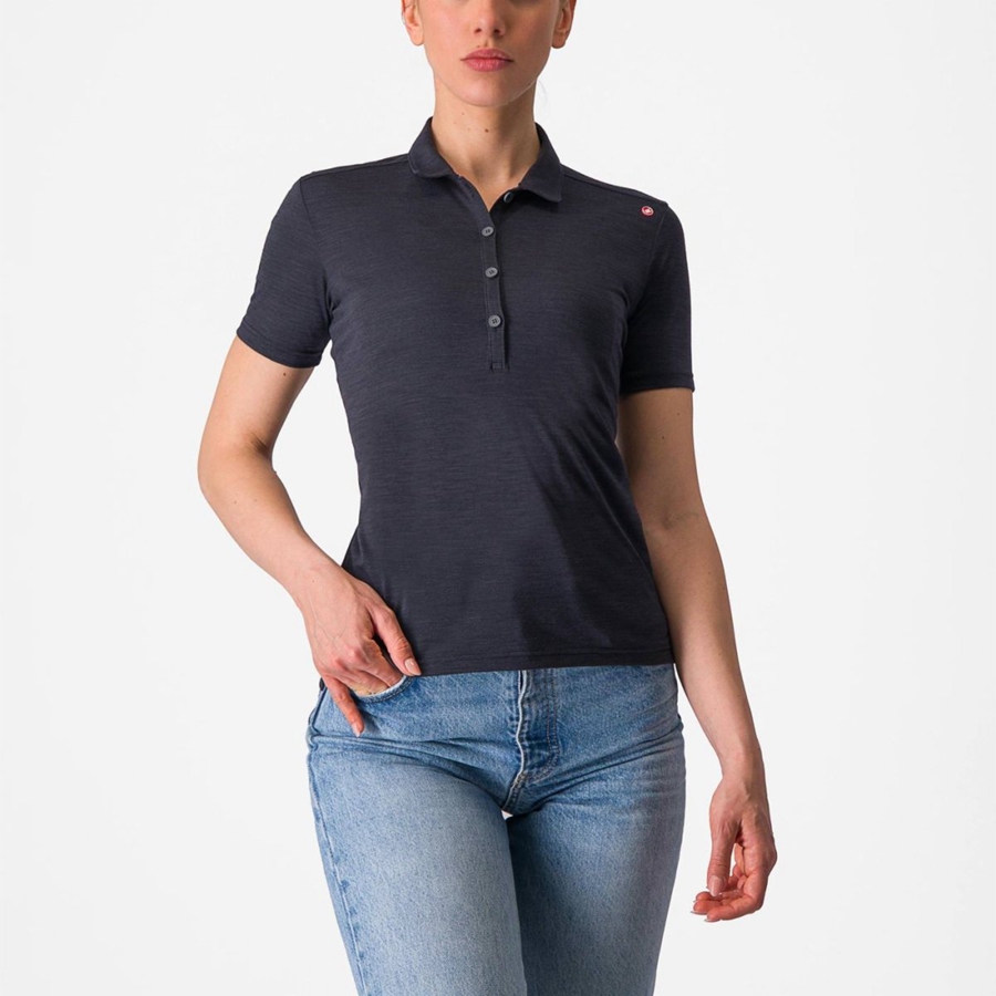 Castelli MERINO W POLO Casual Dame Svarte | 379821KXI