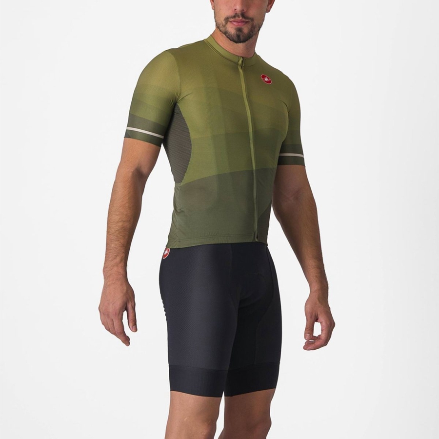 Castelli ORIZZONTE Jersey Herre Dyp Grønn Olivengrønne Sølv | 859370ELV