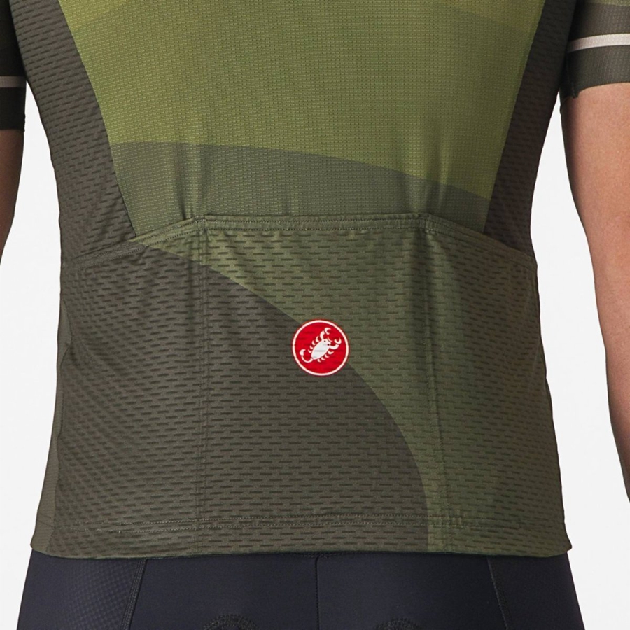 Castelli ORIZZONTE Jersey Herre Dyp Grønn Olivengrønne Sølv | 859370ELV