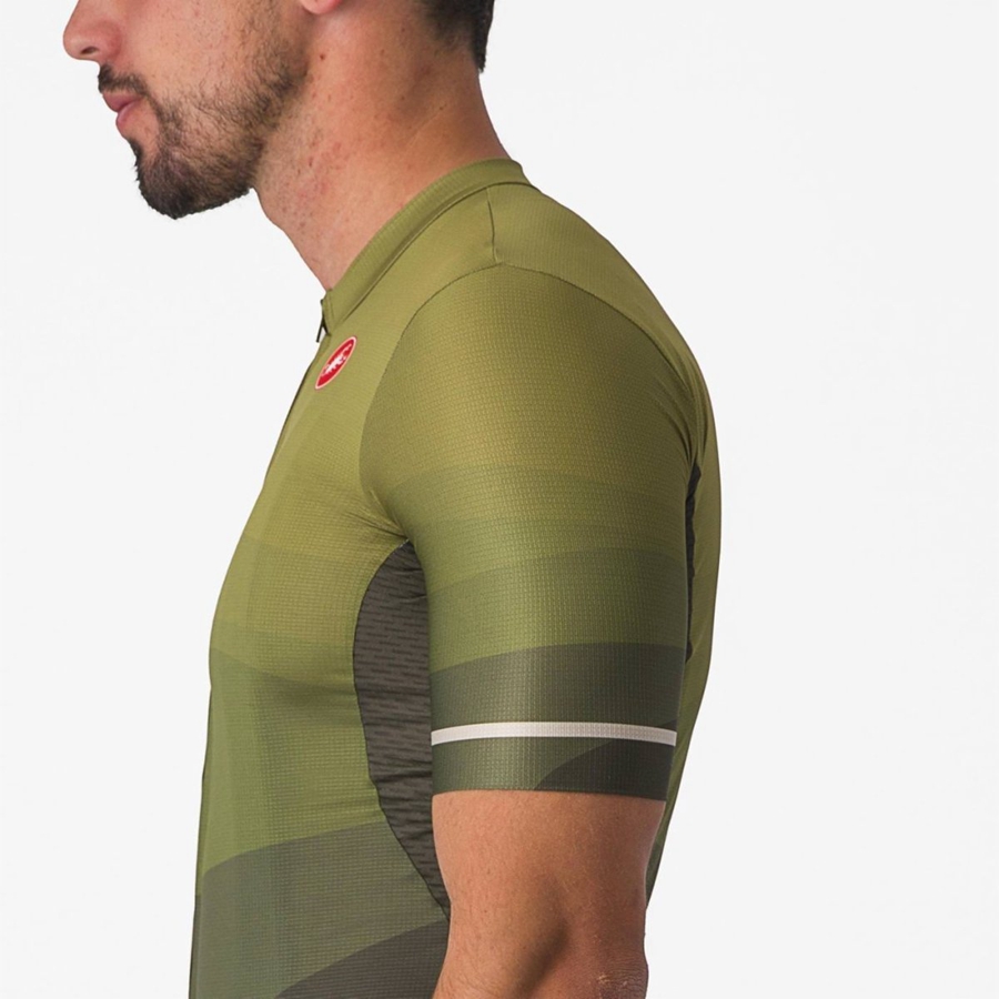 Castelli ORIZZONTE Jersey Herre Dyp Grønn Olivengrønne Sølv | 859370ELV