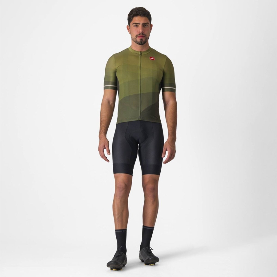 Castelli ORIZZONTE Jersey Herre Dyp Grønn Olivengrønne Sølv | 859370ELV