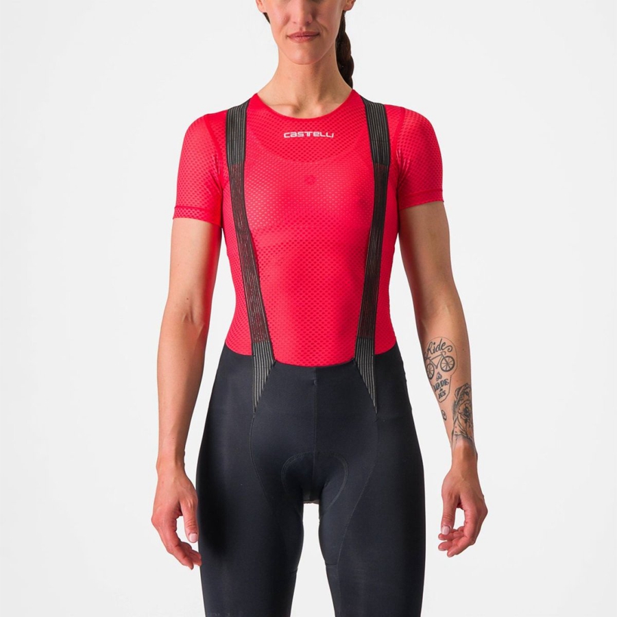 Castelli PRO MESH W SHORT SLEEVE Basislag Dame Rød | 627918DIK