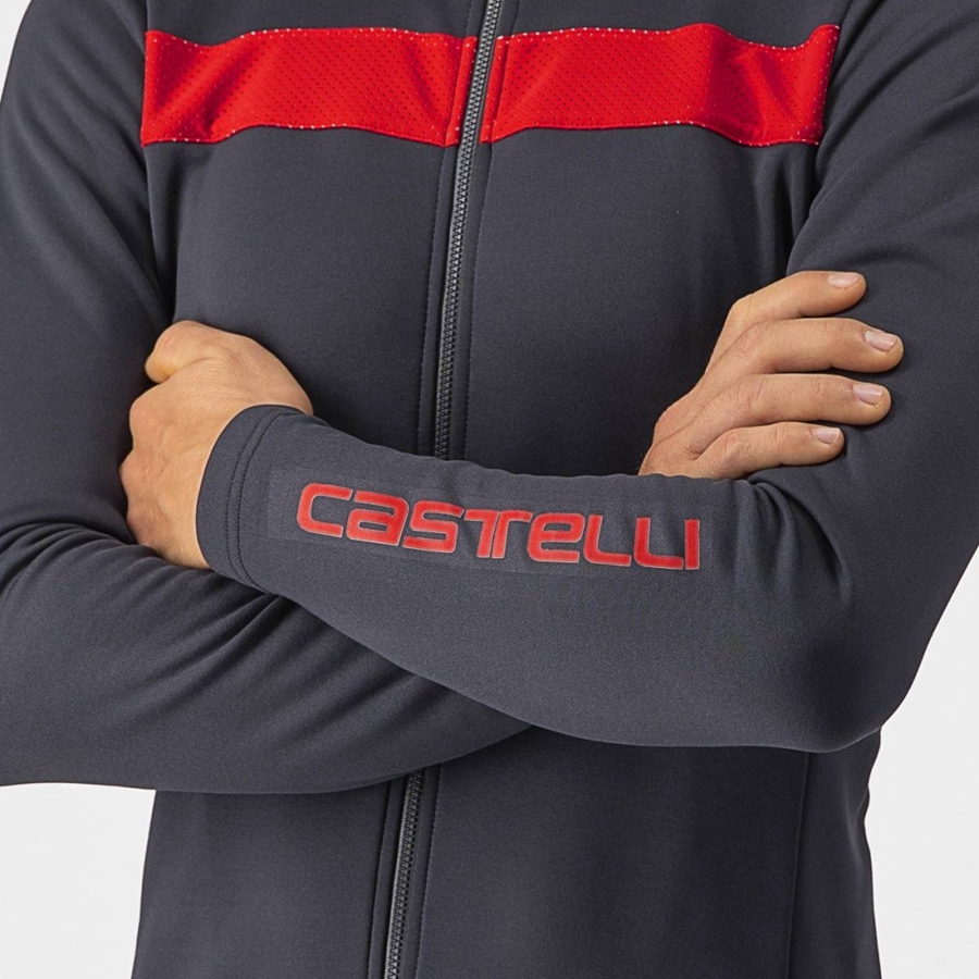 Castelli PURO 3 FZ Jersey Herre Mørke Grå Rød | 456873JQM