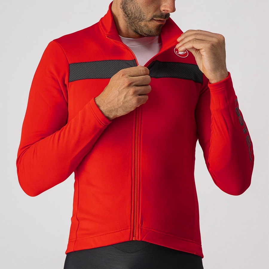 Castelli PURO 3 FZ Jersey Herre Rød Svarte | 925318KVM