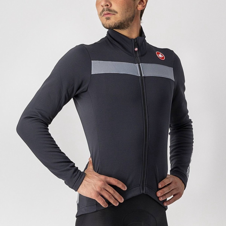 Castelli PURO 3 FZ Jersey Herre Svarte Sølv | 235986GJD