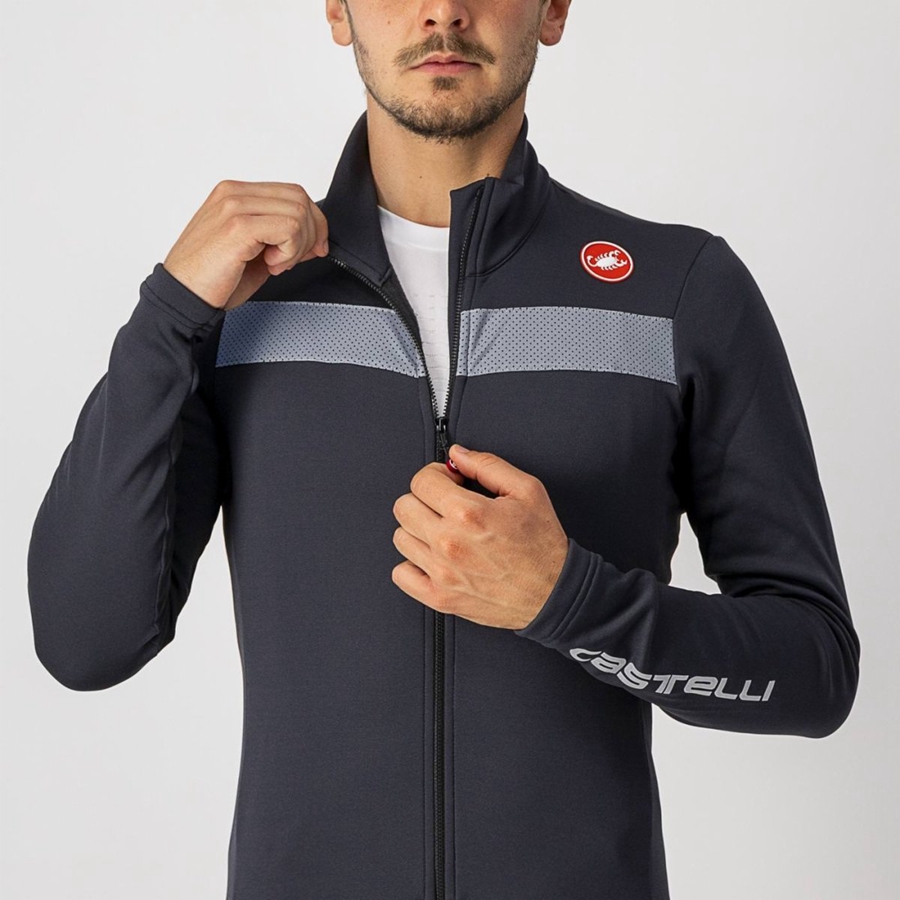 Castelli PURO 3 FZ Jersey Herre Svarte Sølv | 235986GJD