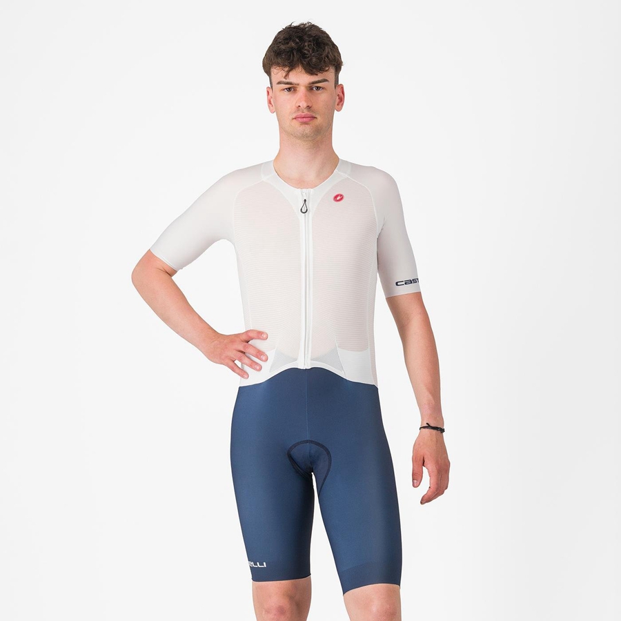 Castelli SANREMO BTW X2 Speedsuit Herre Hvite Blå | 735682RUL