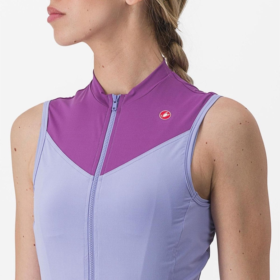 Castelli SOLARIS SLEEVELESS Jersey Dame Lilla Hvite | 216973VYM