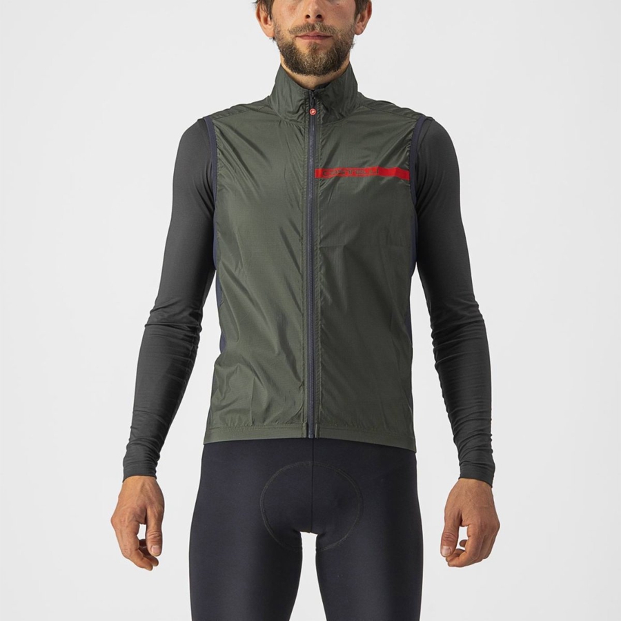 Castelli SQUADRA STRETCH Vest Herre Grønn Mørke Grå | 516830UJW