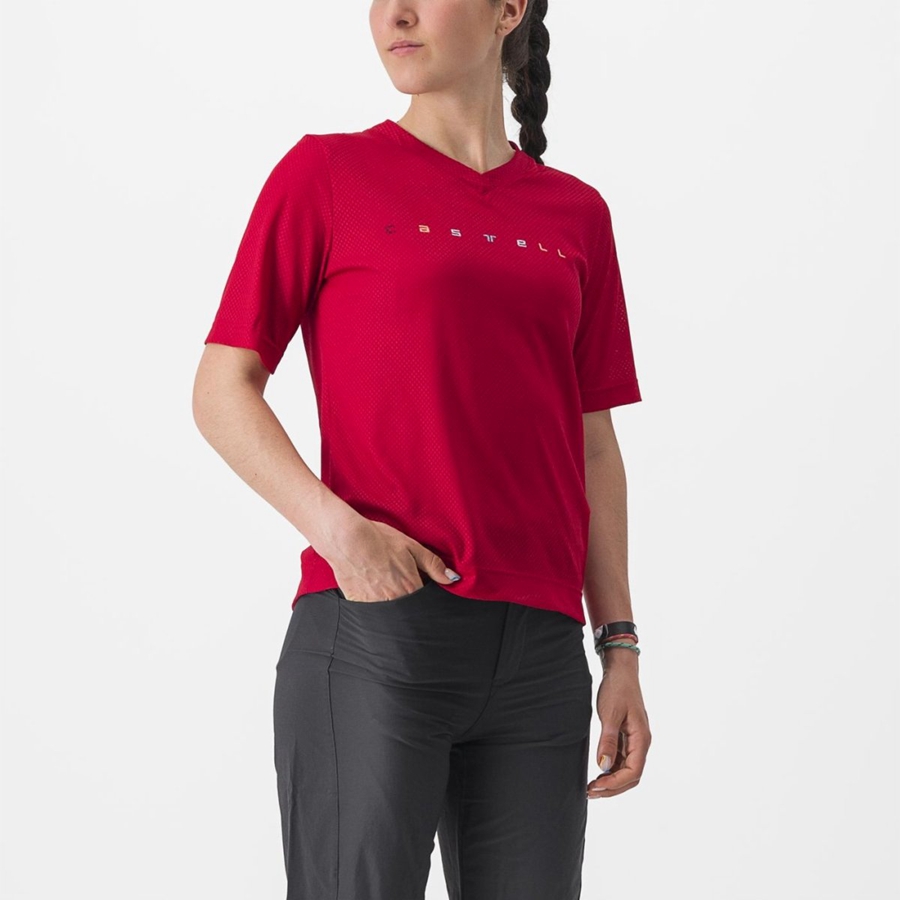 Castelli TRAIL TECH 2 W TEE Jersey Dame Mørke Rød | 069842BXE