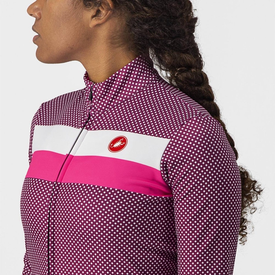 Castelli VOLARE LS Jersey Dame Hvite Rosa | 506173DHW